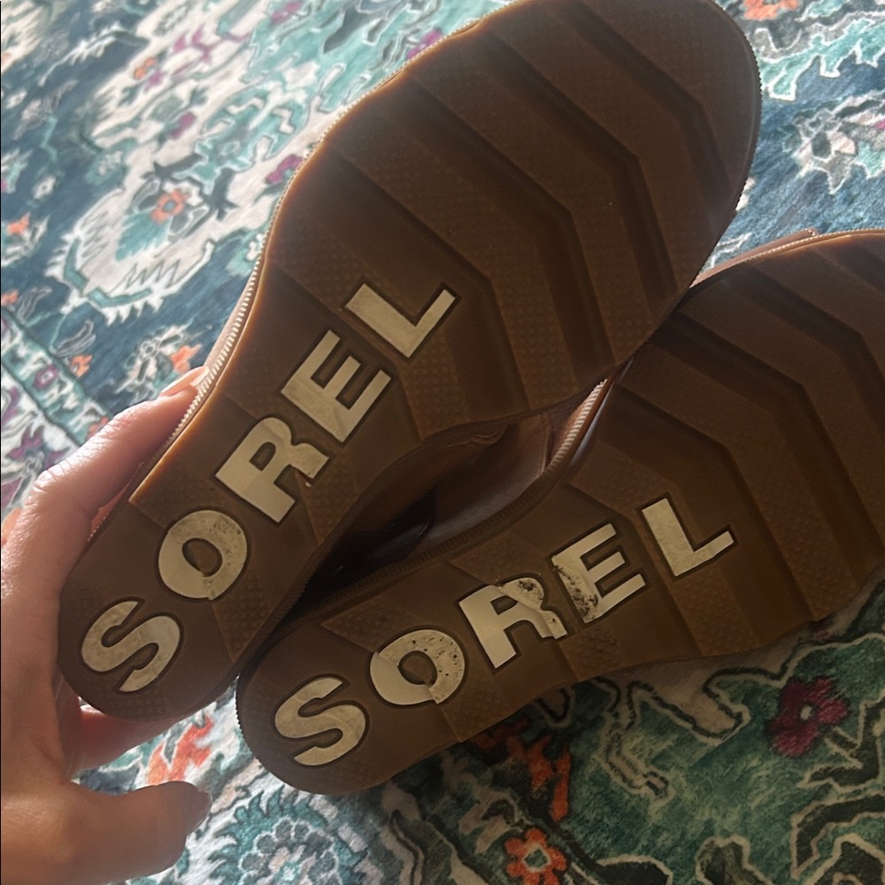Sorel Two-Tone Brown & Tan Slingback Wedge Sandals - Picture 4 of 5